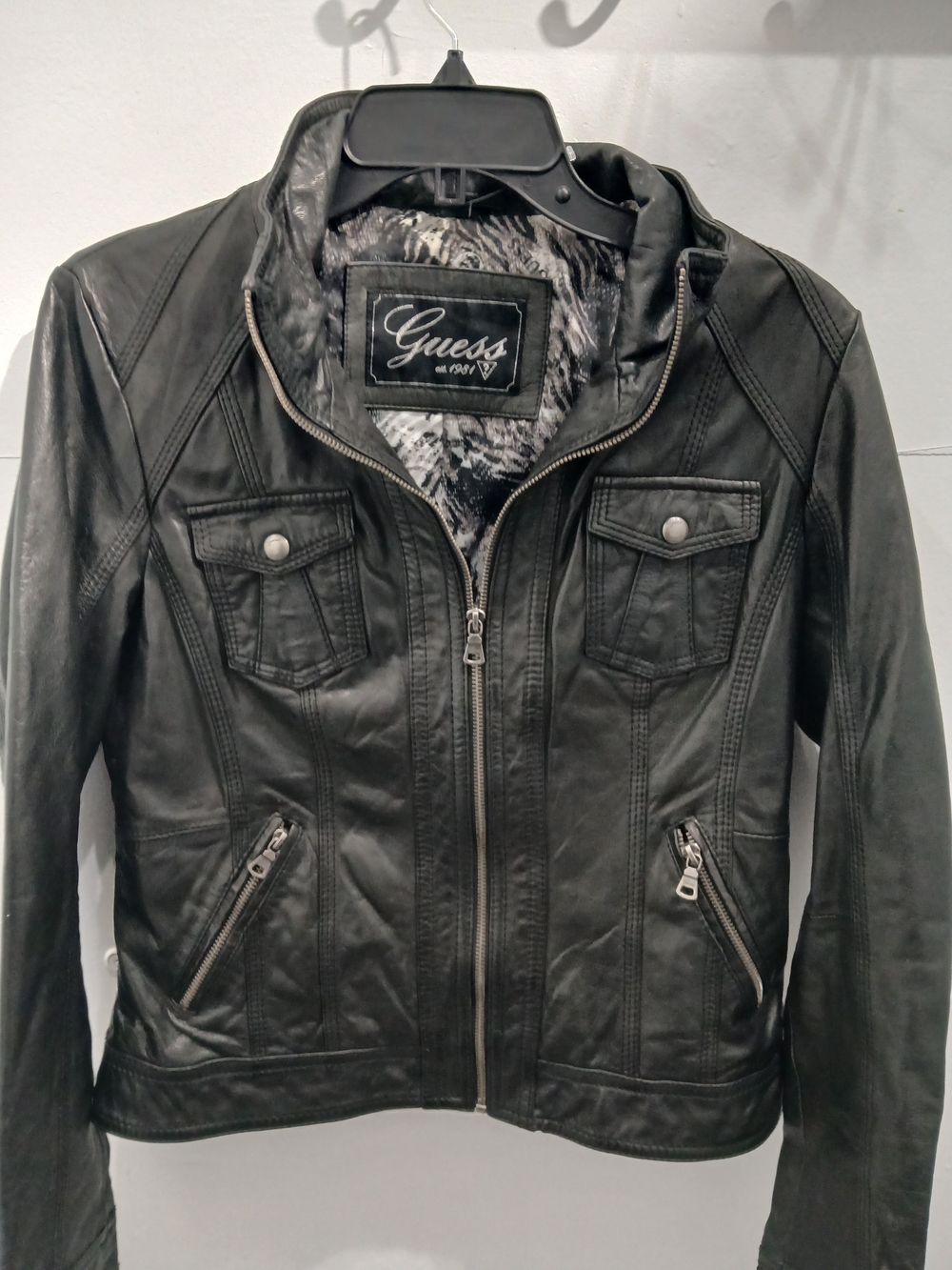 GUESS Women's Black Leather Zip Jacket